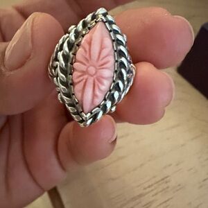 Elegant Silver and Pink Floral Ring
